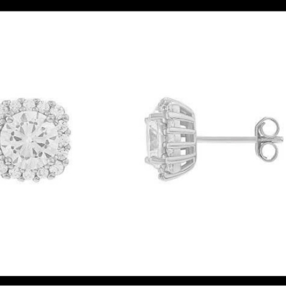 Primrose sterling silver cubic zirconia rounded square stud earrings - Picture 2 of 2